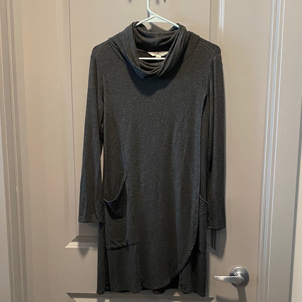 Magnolia Grace Gray Cowl Neck Tunic Dress M Cozy Soft Stretch Pockets